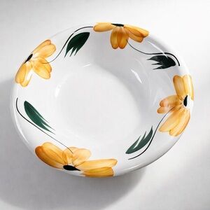 HIMARK Ceramic Serving Bowl White With Flowers Made in Italy W 10.5” H 3”